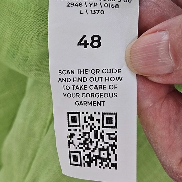 120% Lino Shirt Dress Lime Green Midi Linen Size XL or Italy 48 Belted Boho - Picture 11 of 15